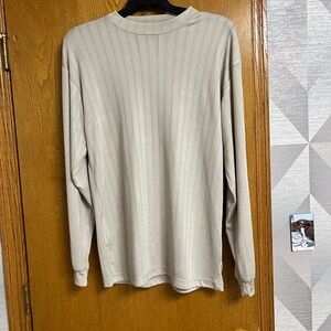Beige Long Sleeve Ribbed Shirt